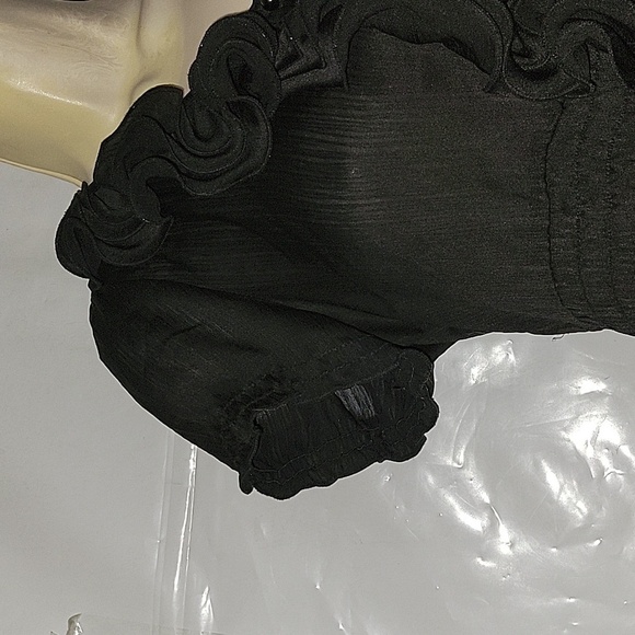 MAURICE'S Sheer Black Ruffled Button Front Short Sleeve Sexy Blouse M Formal - Picture 3 of 6